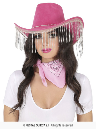 Kapelusz kowbojski różowy zamszowy z koralikami