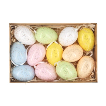 Dekoracje wielkanocne Jajka ze złotym brokatem mix 12 szt.