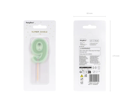 Świeczka urodzinowa Cyferka 9, zielony, 6 cm