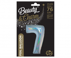 Balon foliowy B&C, Cyfra 7, holograficzna srebrna, 76 cm