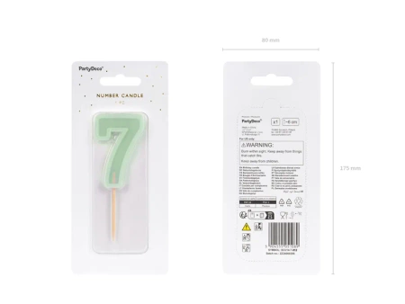 Świeczka urodzinowa Cyferka 7, zielony, 6 cm