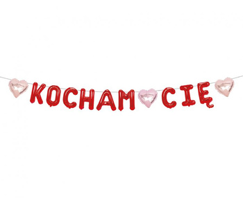 Girlanda papierowa "KOCHAM CIĘ", czerwona, 1,8 m.