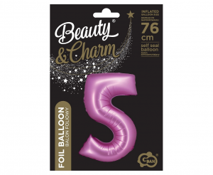 Balon foliowy B&C, Cyfra 5, satynowa różowa, 76 cm