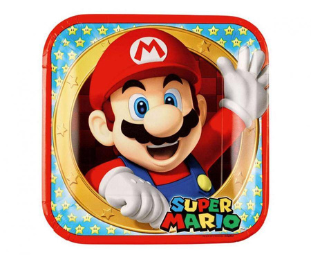 Talerzyki papierowe Super Mario 23x23 cm, kwadratowe, 8 szt.