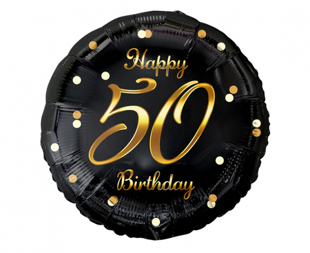 Balon foliowy B&C Happy 50 Birthday, czarny, nadruk złoty, 18"
