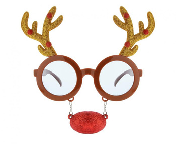 Okulary Renifer z nosem i rogami