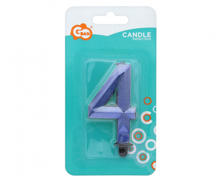 Świeczka cyferka 4 - Diament, metalik ciemnoniebieski, 7.6 cm