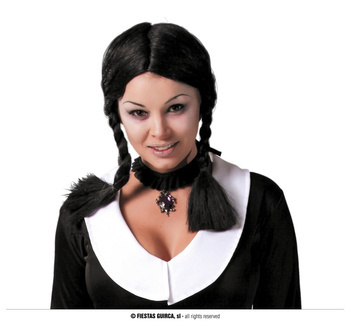 Czarna peruka z warkoczykami, damska