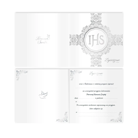 Zaproszenie na komunię biało-srebrne 10szt.