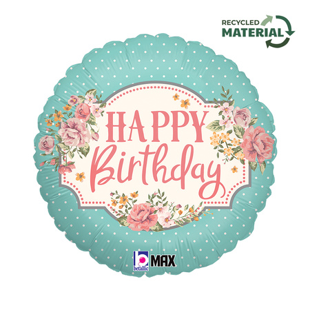 Balon Grabo Happy Birthday Vintage( Kwiaty) 18"- 46 cm