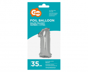 Balon foliowy "Cyfra 1", srebrna, 35 cm