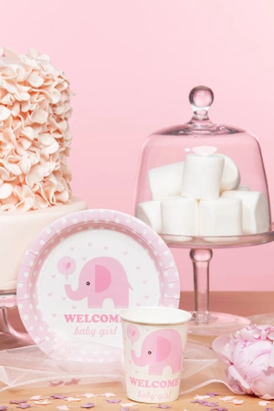 Kubeczki papierowe Baby Shower Słonik różowy 6szt