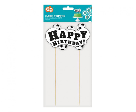 Dekoracja papierowa na tort Piłka Nożna - Happy Birthday, 13x19 cm