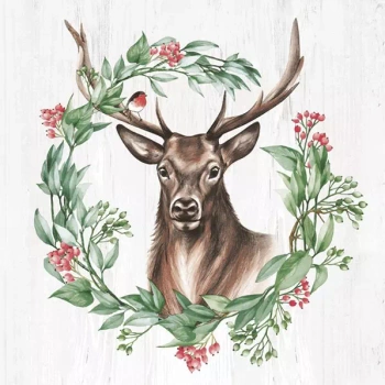 Serwetka „Deer in Wreath”,,33×33 cm,. 20 szt