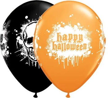 Balon QL 11" z nadr. "Nietoperze", pastel czarny i pomarańczowy