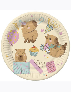 Talerzyki papierowe "Urodzinowe Kapibary", 18 cm, 8 szt