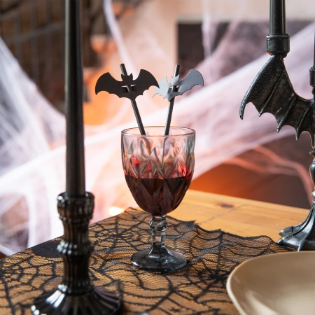 Słomki czarne z nietoperzami 12 szt