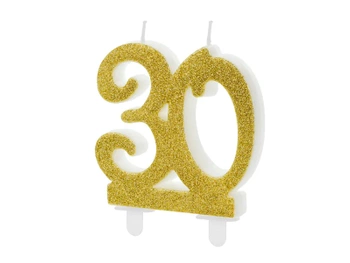 Świeczka urodzinowa liczba 30, złoty 7.5cm