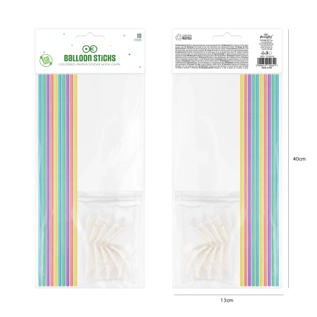 EKO Patyczki do balonów z zatyczką papierowe pastelowe mix kolor 10szt.