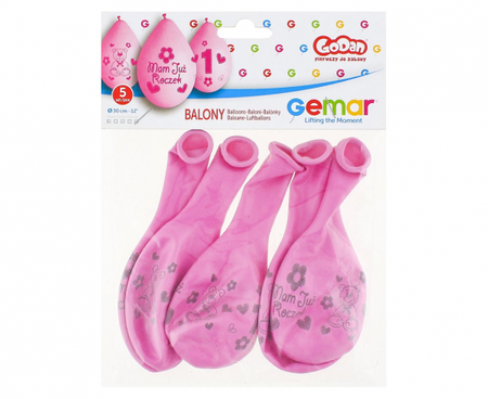 Balony Premium "Moje 1 urodziny ( różowy ), 12" / 5 szt. (wiszące)