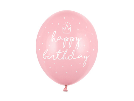 Balony 30cm, happy birthday, P. Baby Pink( 6 szt) 