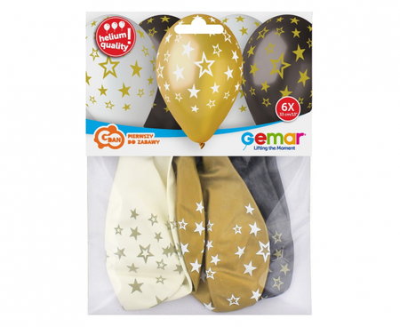 Balony Premium Hel GWIAZDY ZŁOTE, 13 cali/ 6 szt.