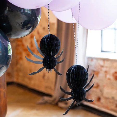 Dekoracje wiszące Halloween Pająki honeycomb czarne 2szt.