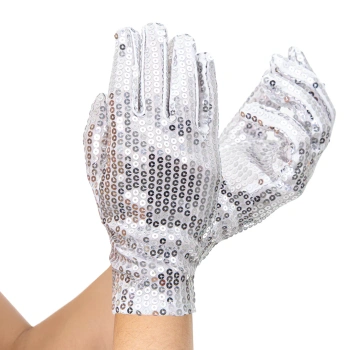 Rękawiczki cekinowe, srebrne, 26 cm