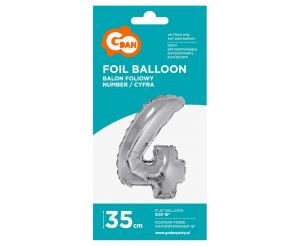 Balon foliowy "Cyfra 4", srebrna, 35 cm
