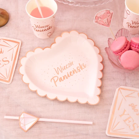 Talerzyki papierowe Wieczór Panieński Serce różowe 9", 6 szt.