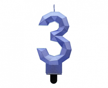 Świeczka cyferka 3 - Diament, metalik ciemnoniebieski, 7.6 cm