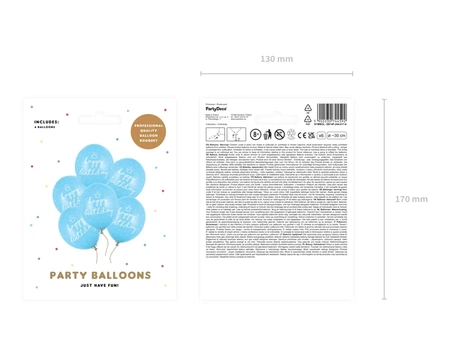 Balony 30cm, happy birthday, P. Baby Blue ( 6 szt)