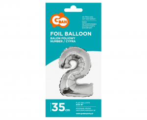 Balon foliowy "Cyfra 2", srebrna, 35 cm