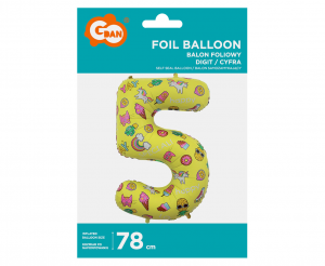 Balon foliowy Cyfra 5, obrazki, 78 cm