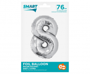 Balon foliowy Smart, Cyfra 8, srebrna, 76 cm