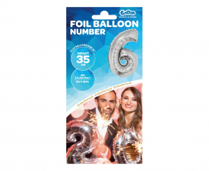 Balon foliowy "Cyfra 6", srebrna, 35 cm