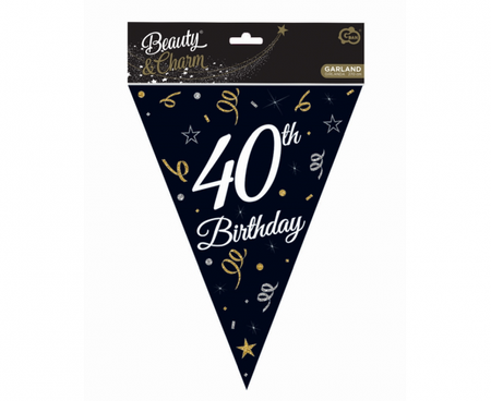 Girlanda papierowa Beauty&Charm z flagami "40", 28x270 cm