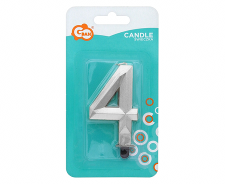 Świeczka cyferka 4 - Diament, metalik srebrny, 7.6 cm