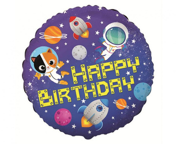 Balon foliowy 18" FX - Happy Birthday - Kosmos, pakowany