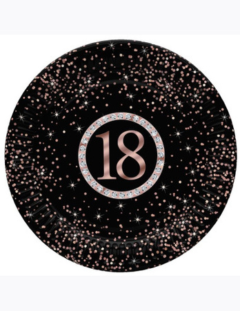 Talerzyki papierowe "18 Rose Gold", 18cm, 8 szt