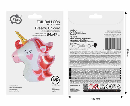 Balon foliowy Jednorożec rozmarzony, 64x47cm