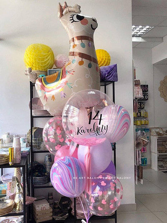 Balon spersonalizowany 24" z napisem w piórkach napełniony helem