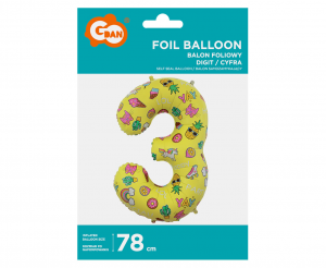 Balon foliowy Cyfra 3, obrazki, 78 cm