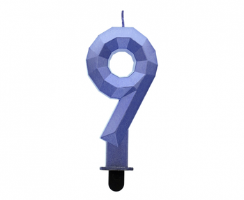 Świeczka cyferka 9 - Diament, metalik ciemnoniebieski, 7.6 cm
