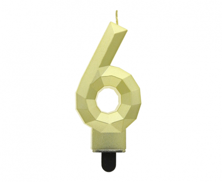 Świeczka cyferka 6 - Diament, metalik złoty, 7.6 cm