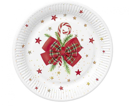 Talerzyki papierowe "Kokardka z laską cukrową" 23cm, 8 szt