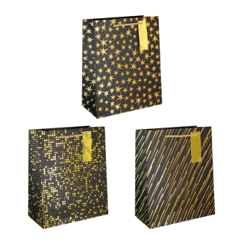 Torebki na prezenty czarne ze złotymi zdobieniami duże, 1szt