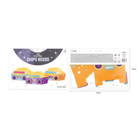 Pudełko na chipsy Retro Disco 15x10cm 3szt. zestaw