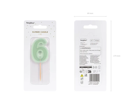 Świeczka urodzinowa Cyferka 6, zielony, 6 cm