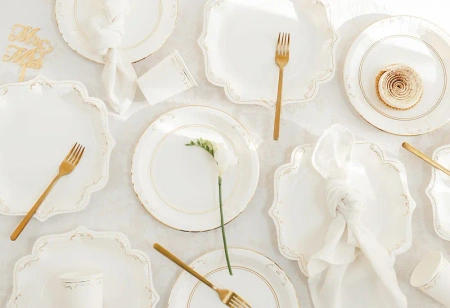 Talerzyki papierowe z ornamentem, biały, 23cm